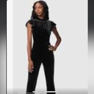 Black velvet ruffle sleeve open back jumpsuit - Brand new !!